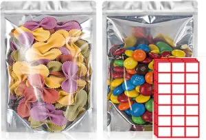 BELLE KR® Pint Mylar Bags for Food Storage - Pack Of 300-5x8-7.5mil Thick - Gusseted Bottom Clear Front Mylar Bags for Freeze Dryer - Labels Included