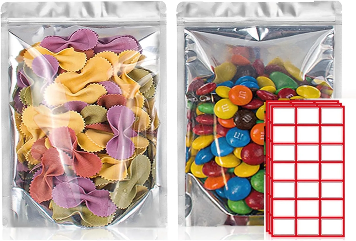 BELLE KR® Pint Mylar Bags for Food Storage - Pack Of 300-5x8-7.5mil Thick - Gusseted Bottom Clear Front Mylar Bags for Freeze Dryer - Labels Included
