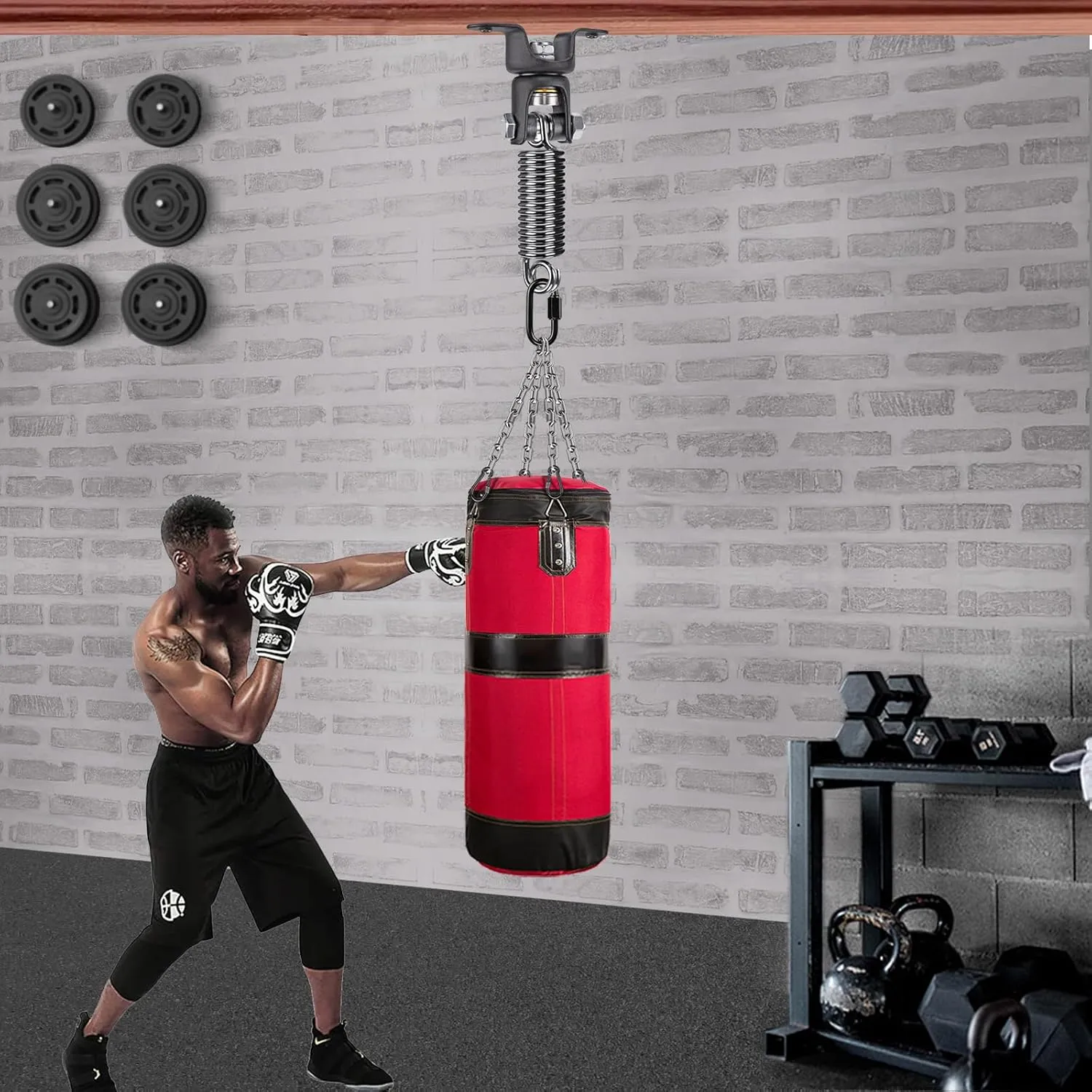 BeneLabel Boxing Bag Hanger with Spring,Heavy Duty Spring & Swivel Mount for Punching Bags, 360° Rotation, Easy to Install