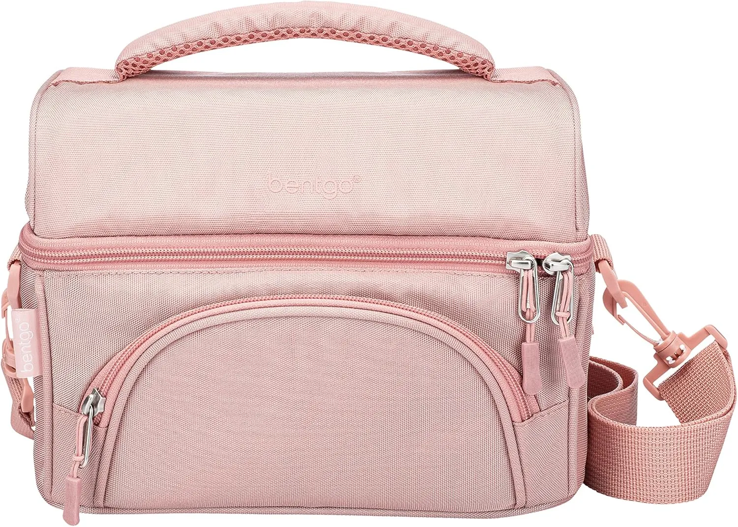 Bentgo Deluxe Lunch Bag - Durable and Insulated Lunch Tote with Zippered Outer Pocket, Internal Mesh Pocket, Padded & Adjustable Straps, & 2-Way Zippers - Fits Most Lunch Boxes (Blush)