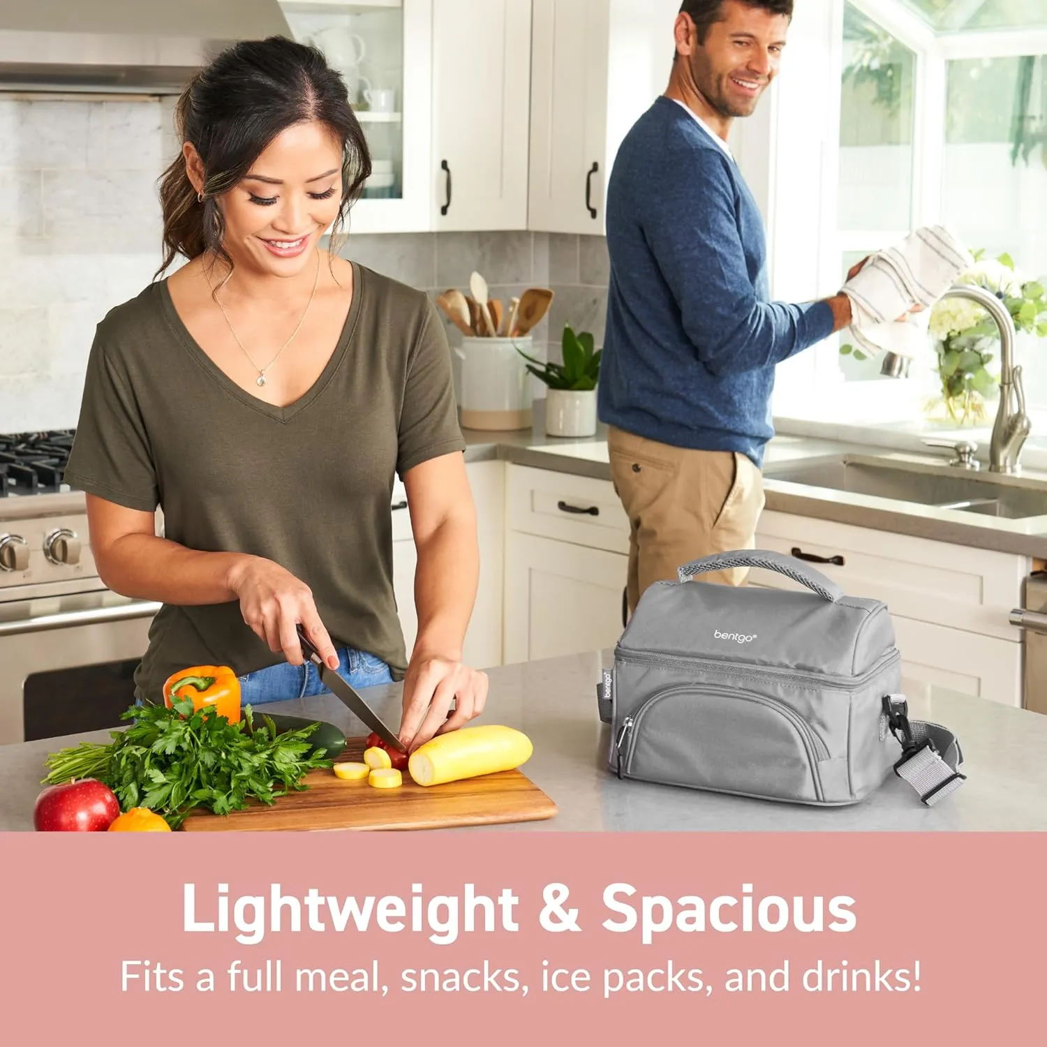 Bentgo Deluxe Lunch Bag - Durable and Insulated Lunch Tote with Zippered Outer Pocket, Internal Mesh Pocket, Padded & Adjustable Straps, & 2-Way Zippers - Fits Most Lunch Boxes (Blush)