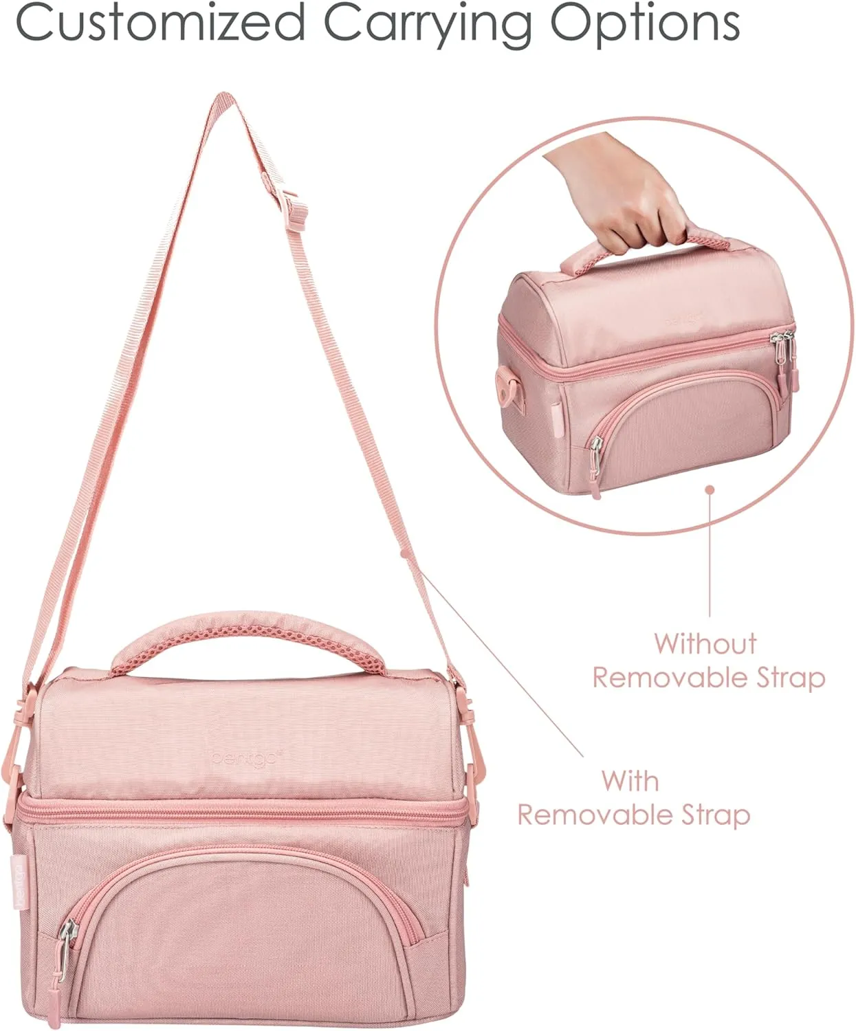 Bentgo Deluxe Lunch Bag - Durable and Insulated Lunch Tote with Zippered Outer Pocket, Internal Mesh Pocket, Padded & Adjustable Straps, & 2-Way Zippers - Fits Most Lunch Boxes (Blush)