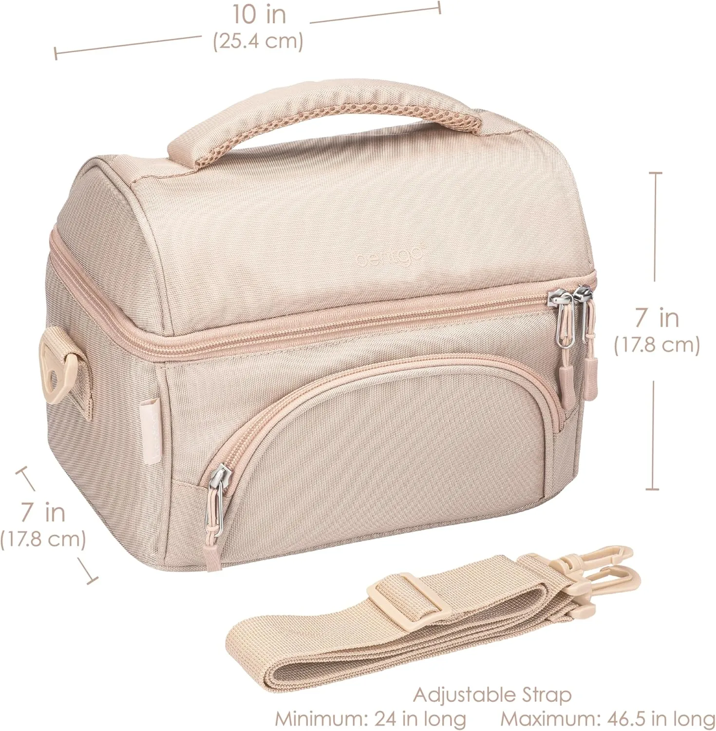 Bentgo Deluxe Lunch Bag - Durable and Insulated Lunch Tote with Zippered Outer Pocket, Internal Mesh Pocket, Padded & Adjustable Straps, & 2-Way Zippers - Fits Most Lunch Boxes (Sand)