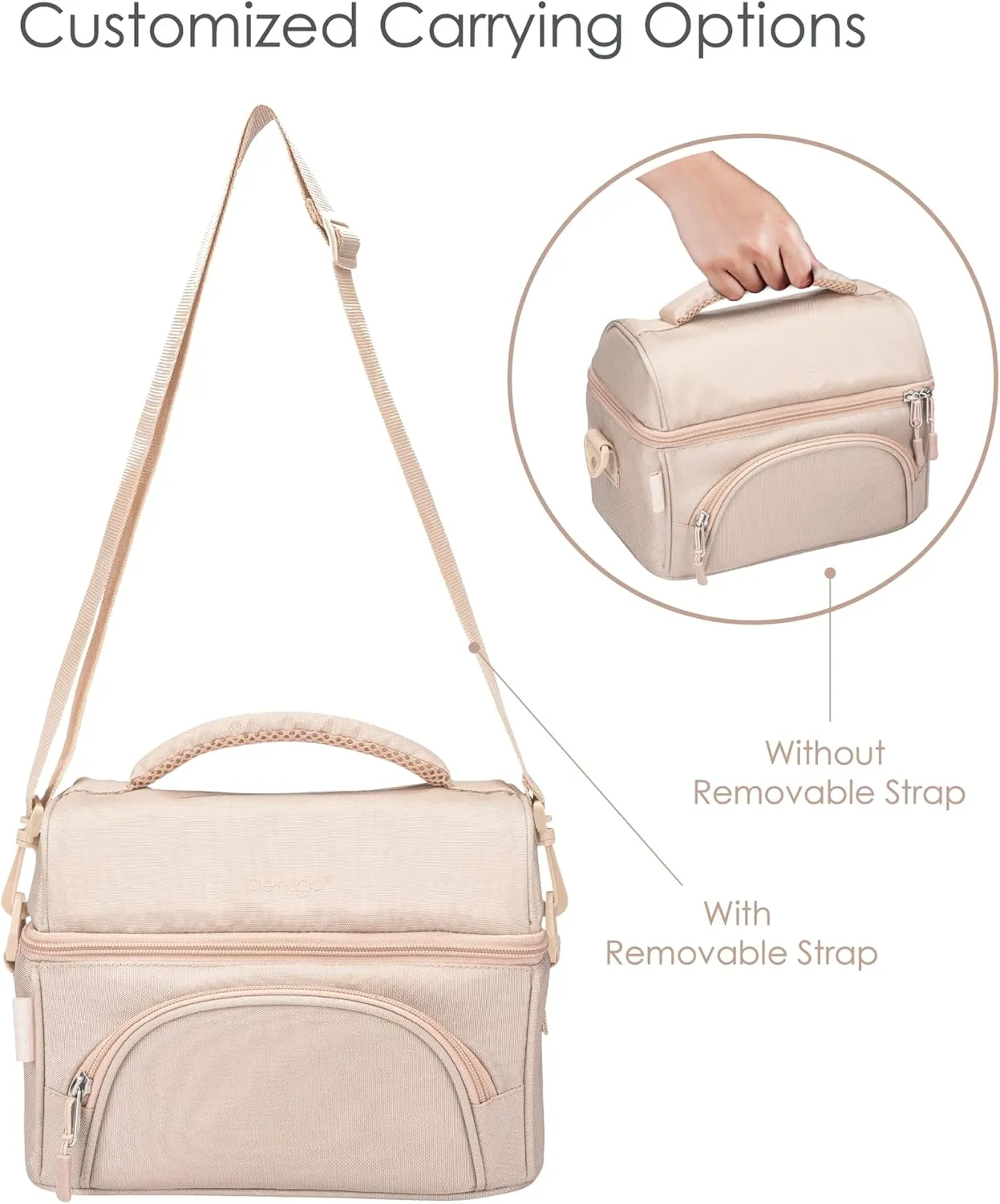 Bentgo Deluxe Lunch Bag - Durable and Insulated Lunch Tote with Zippered Outer Pocket, Internal Mesh Pocket, Padded & Adjustable Straps, & 2-Way Zippers - Fits Most Lunch Boxes (Sand)