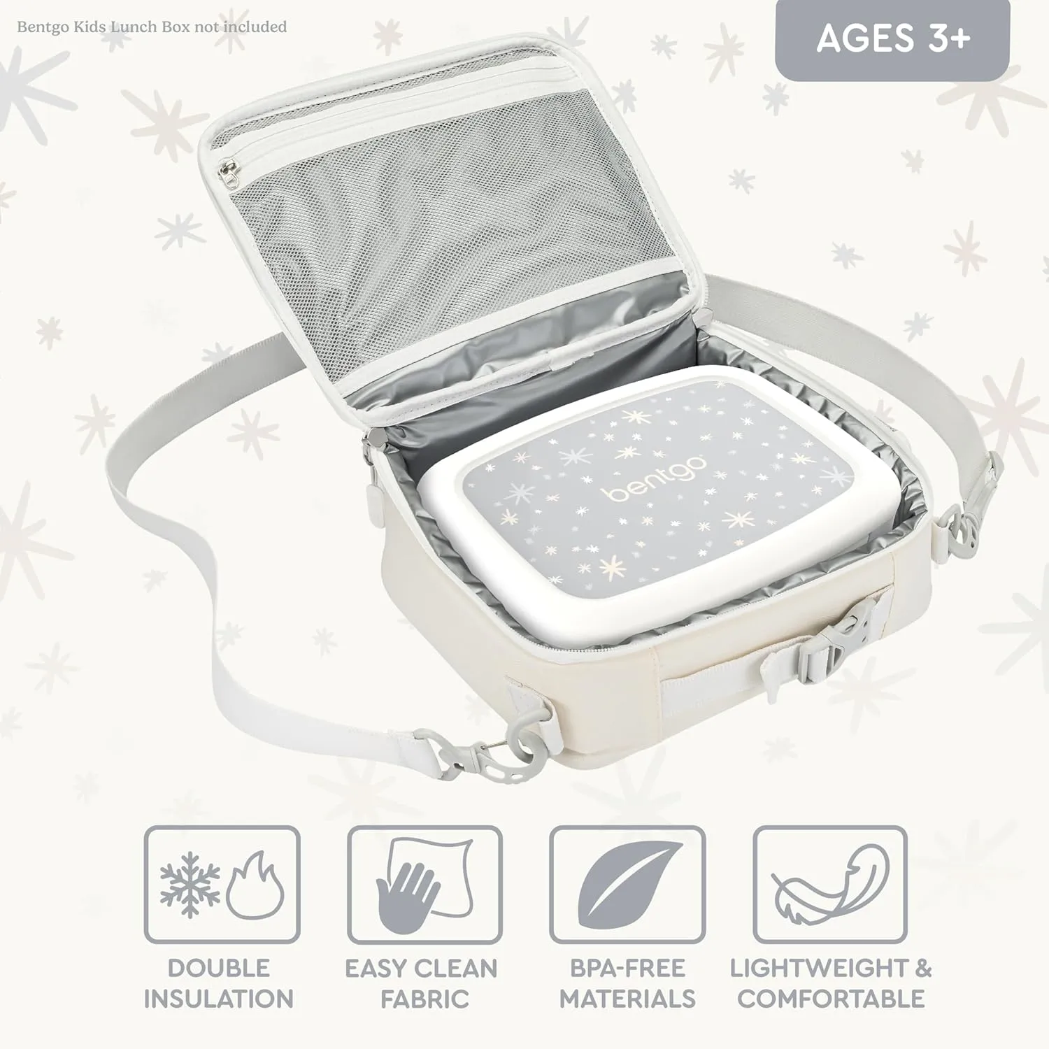 Bentgo Kids Lunch Bag (Whimsy & Wonder Collection) - Durable, Double-Insulated Lunch Bag for Kids 3 ; Holds Lunch Box/Water Bottle/Snacks; Water-Resistant Fabric & Zip Pockets (Starry Sprinkle)