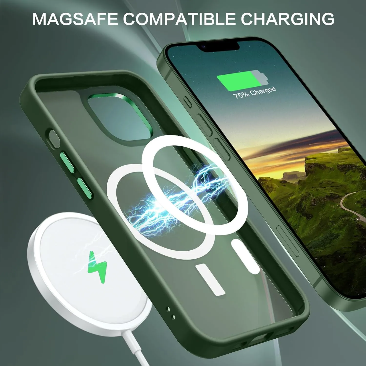 BENTOBEN Magnetic for iPhone 13 Case & iPhone 14 Case [Compatible with Magsafe] Translucent Matte Phone Case iPhone 13/14 Slim Shockproof Women Men Protective Cover for iPhone 13/14 6.1", Dark Green