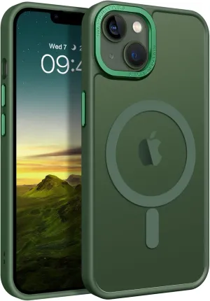 BENTOBEN Magnetic for iPhone 13 Case & iPhone 14 Case [Compatible with Magsafe] Translucent Matte Phone Case iPhone 13/14 Slim Shockproof Women Men Protective Cover for iPhone 13/14 6.1", Dark Green