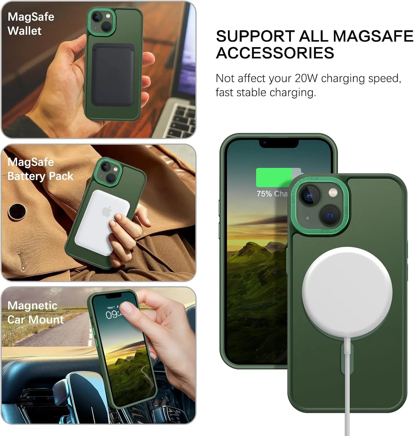 BENTOBEN Magnetic for iPhone 13 Case & iPhone 14 Case [Compatible with Magsafe] Translucent Matte Phone Case iPhone 13/14 Slim Shockproof Women Men Protective Cover for iPhone 13/14 6.1", Dark Green