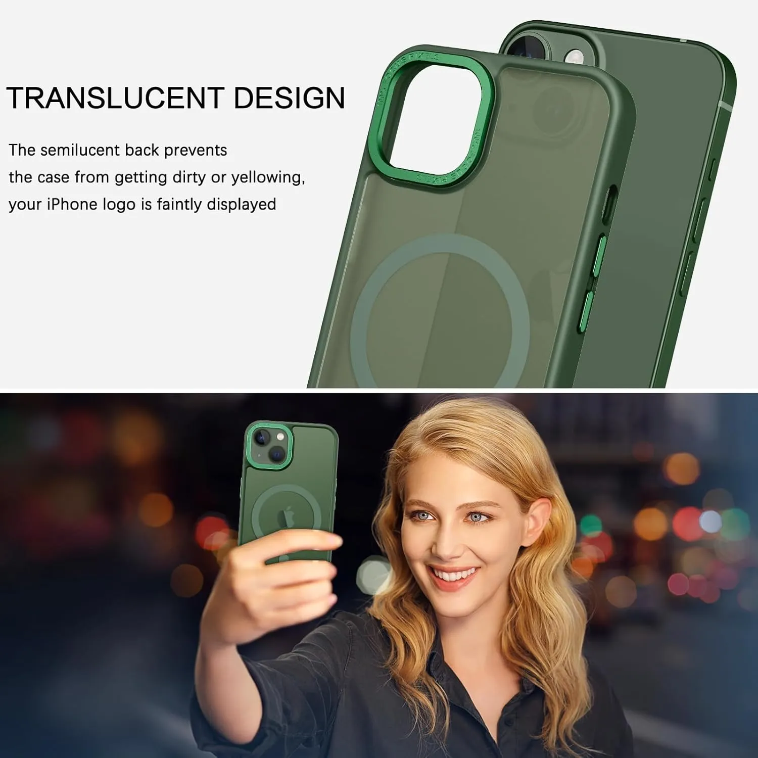 BENTOBEN Magnetic for iPhone 13 Case & iPhone 14 Case [Compatible with Magsafe] Translucent Matte Phone Case iPhone 13/14 Slim Shockproof Women Men Protective Cover for iPhone 13/14 6.1", Dark Green