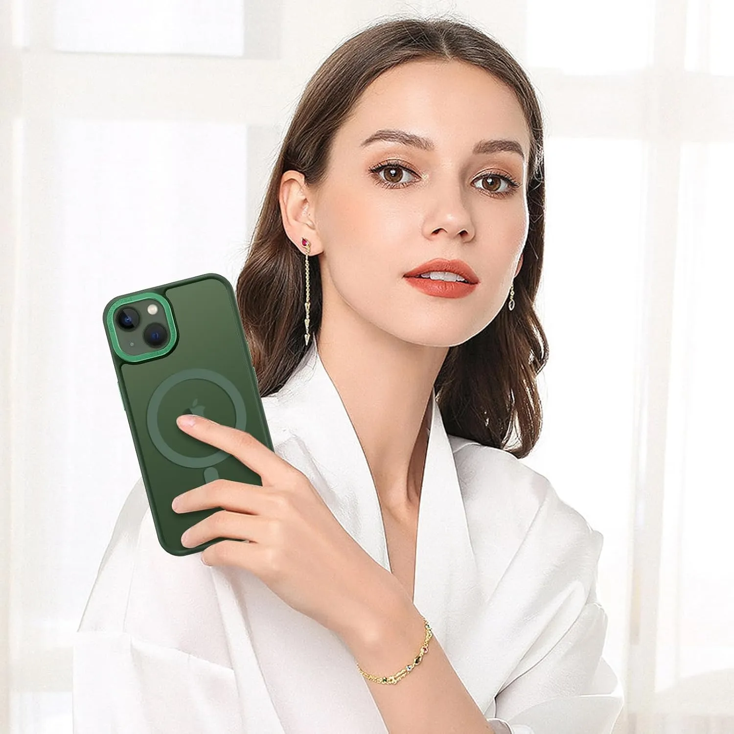 BENTOBEN Magnetic for iPhone 13 Case & iPhone 14 Case [Compatible with Magsafe] Translucent Matte Phone Case iPhone 13/14 Slim Shockproof Women Men Protective Cover for iPhone 13/14 6.1", Dark Green