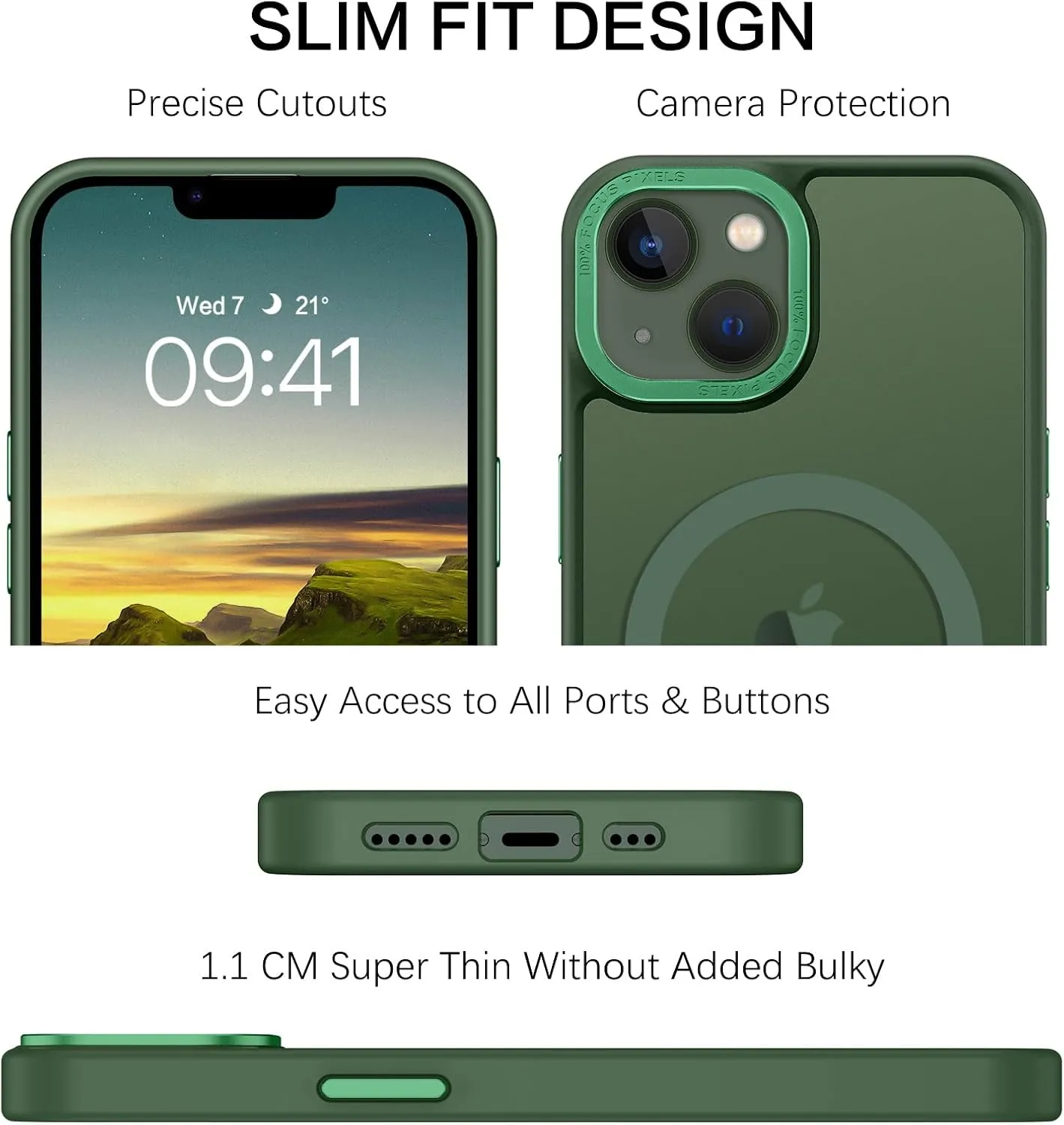 BENTOBEN Magnetic for iPhone 13 Case & iPhone 14 Case [Compatible with Magsafe] Translucent Matte Phone Case iPhone 13/14 Slim Shockproof Women Men Protective Cover for iPhone 13/14 6.1", Dark Green
