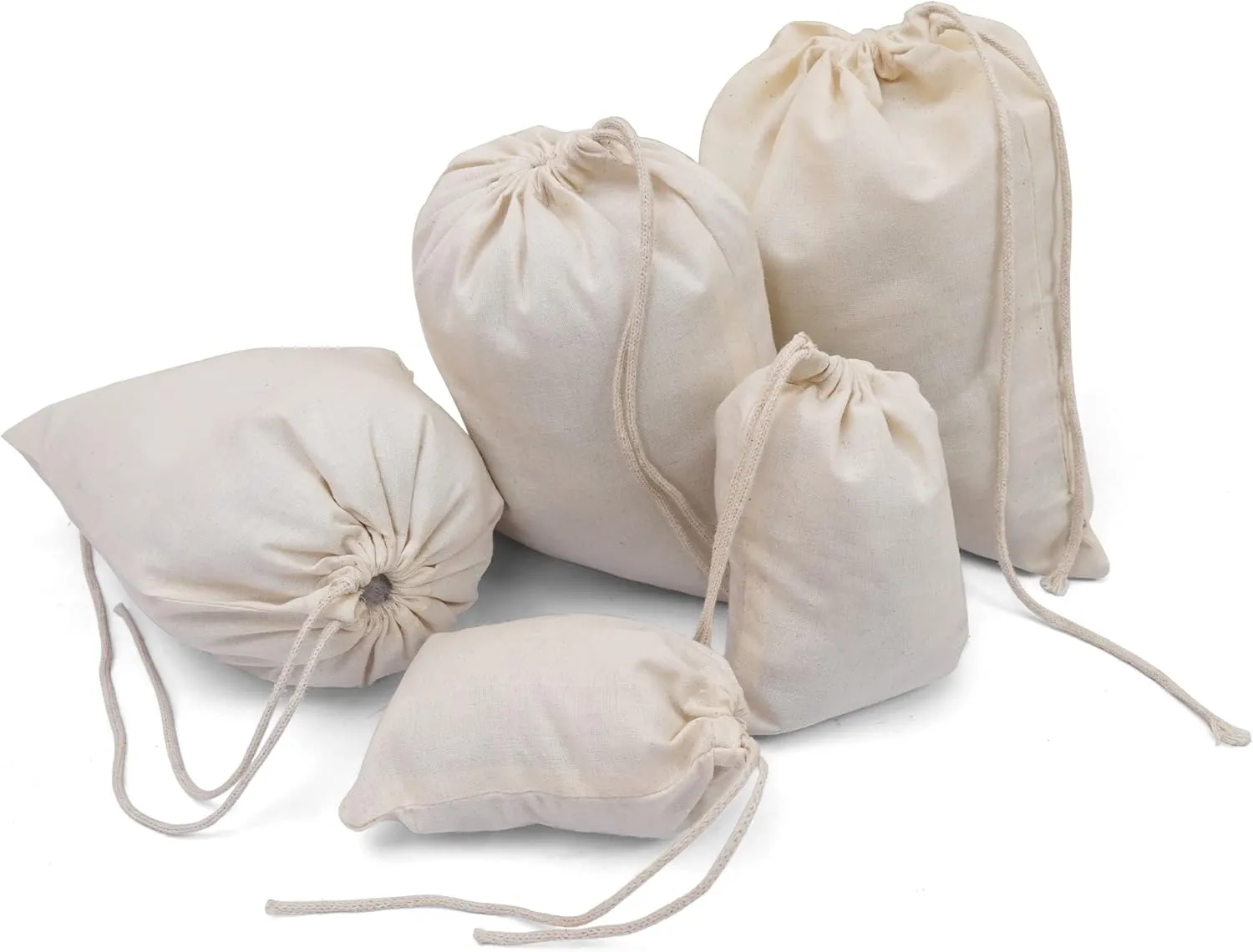 BigLotBags Pack of 25 (12 x 16 Inches) Premium Cotton Muslin Bags 100% Organic Cotton Single Drawstring Premium Quality Eco Friendly Natural Reusable Bags