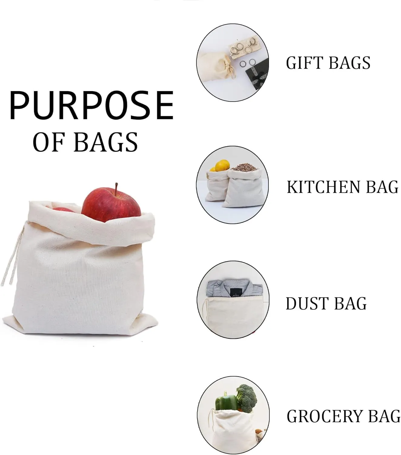 BigLotBags Pack of 25 (12 x 16 Inches) Premium Cotton Muslin Bags 100% Organic Cotton Single Drawstring Premium Quality Eco Friendly Natural Reusable Bags