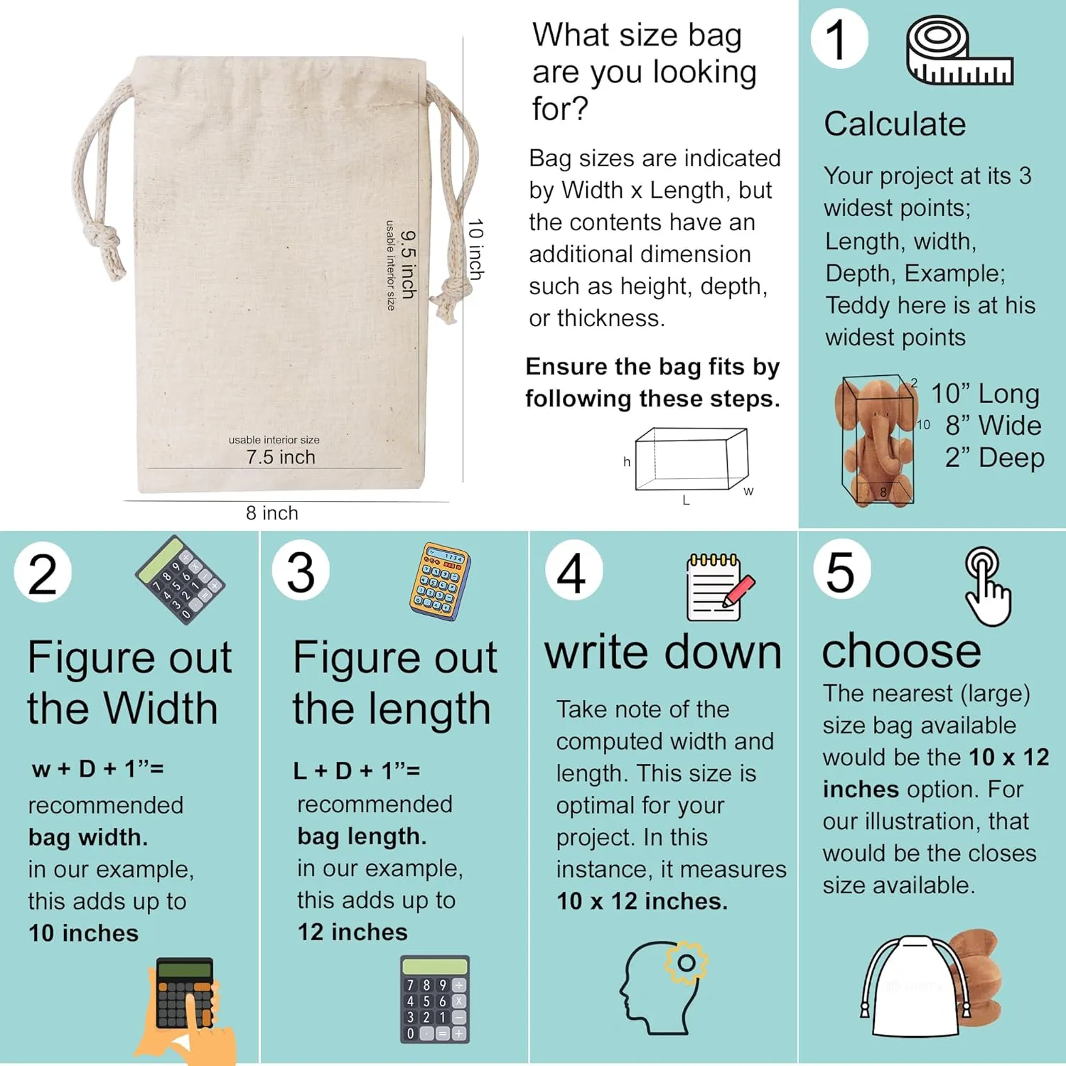 BigLotBags Premium Cotton Muslin Bags, 100% Organic Cotton with Single Drawstring. Premium Quality Reusable Eco-Friendly Natural Muslin Bags. (100, 10 x 12 Inches)