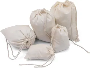BigLotBags Premium Cotton Muslin Bags, 100% Organic Cotton with Single Drawstring. Premium Quality Reusable Eco-Friendly Natural Muslin Bags. (50, 10 x 12 Inches)