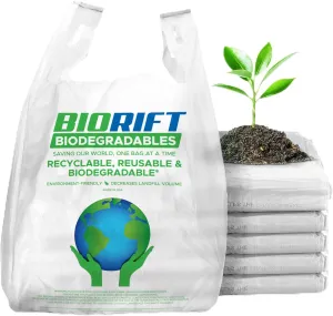 Biodegradable Thank You Bags | 500 Count - Bulk | Extra Thick, Strong, Recyclable, & Reusable | 100% Biodegradable Shopping Bags, Grocery/Restaurant/Supermarket | 12” x 6.5” x 22” |