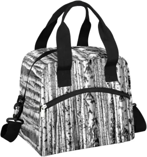 Birch Trees Lunch Bag for Women Men Grey Black Reusable Lunch Cooler Box Lunch Tote Thermal Meal Prep Lunch Organizer with Adjustable Shoulder Strap for Adult, Outdoor, Work