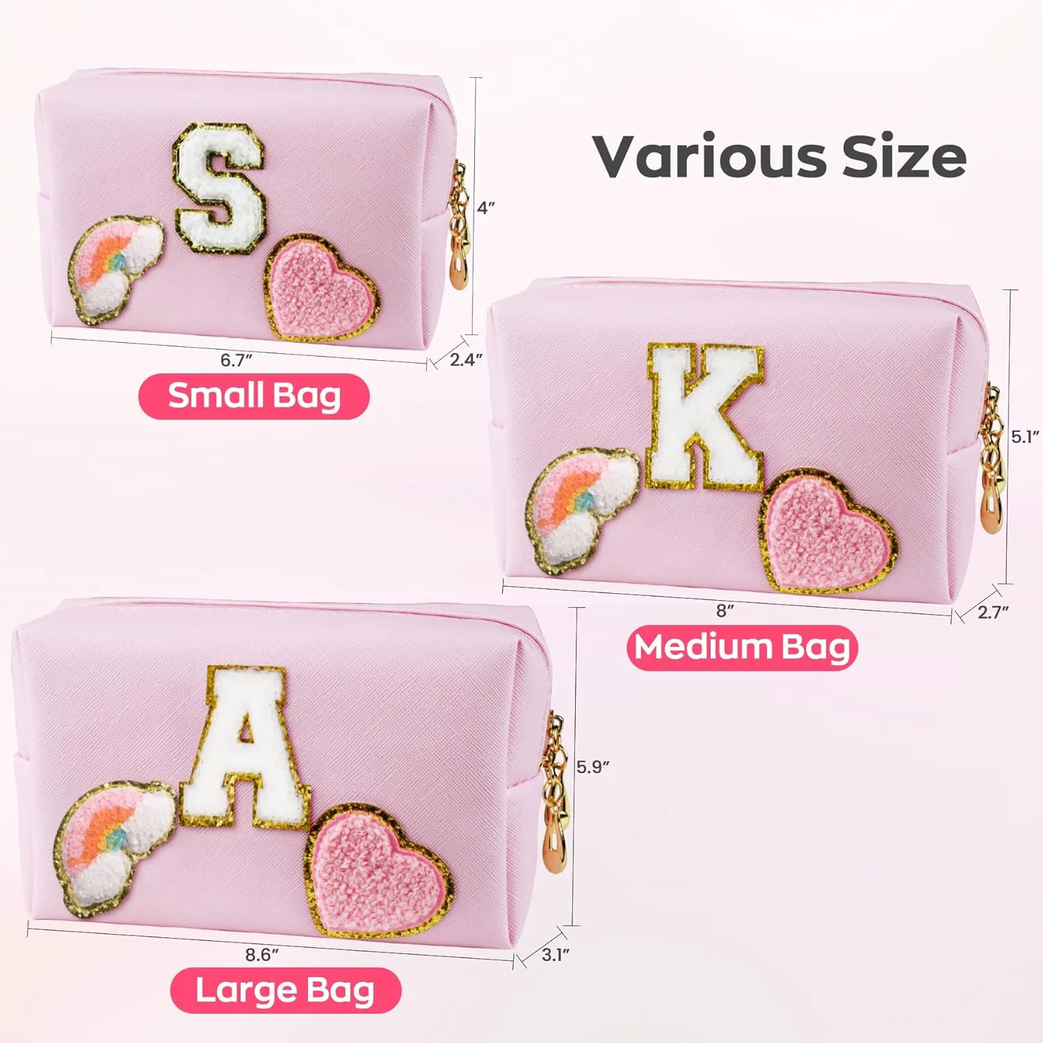 Birthday Gifts for Kids 4 5 6 7 8 9 10 11 12 year Old, Girl gifts Skin Care, Letter Pouch Cosmetic Toiletry Bag, Personalized Gift for Girl, Gift Bags