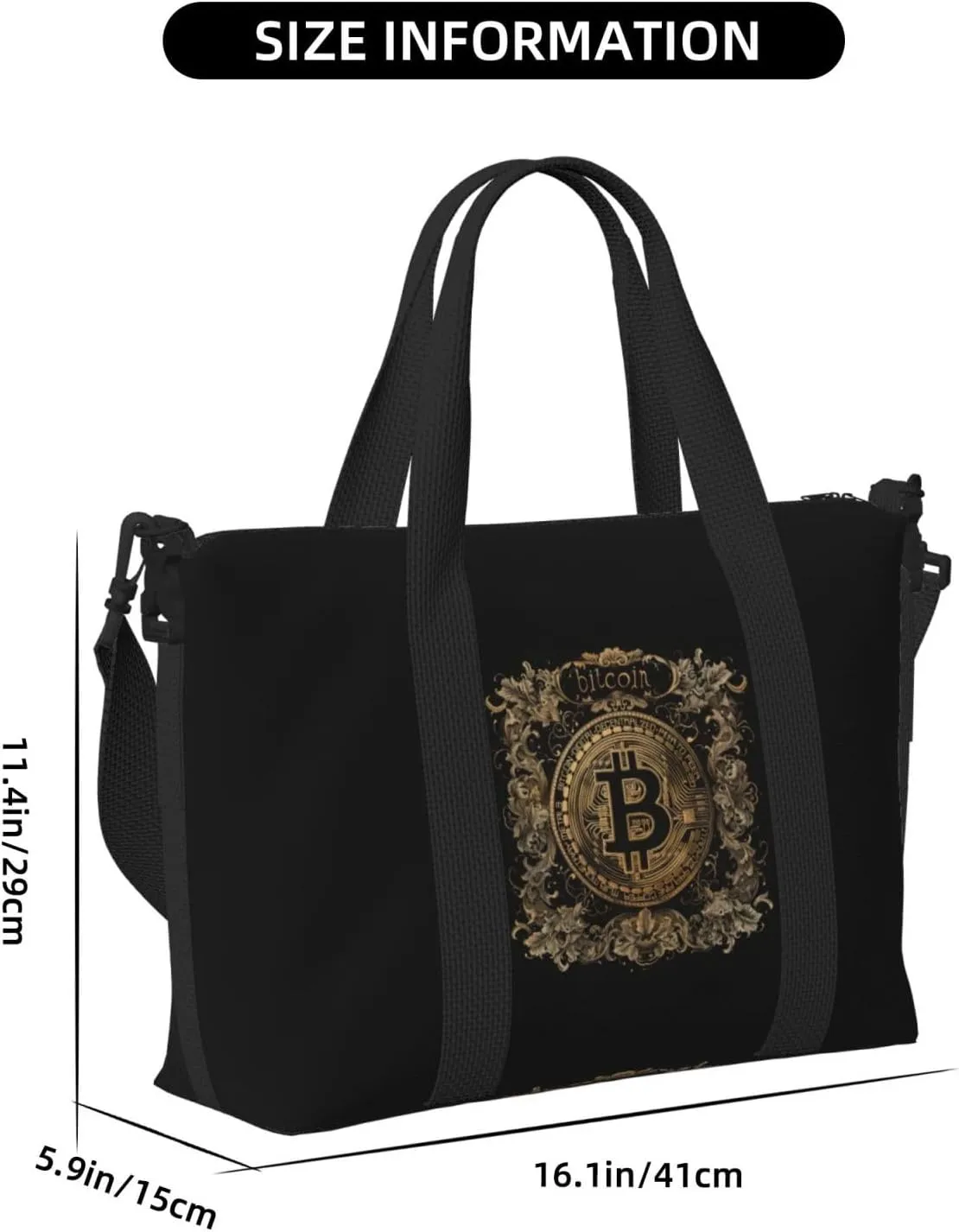 bitcoin print Travel Duffel Bag, Sports Tote Gym Bag, Swim Pool Bag Large Shoulder Tote Bag for Beach Weekender, 202-406-121