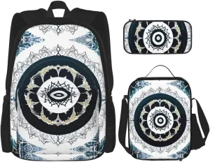 Black and White Round Totem Large capacity durable school bag   pencil case   lunch bag, accompany your children to study happily every day