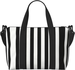 Black and-White Stripes Duffel Bags for Traveling - Lightweight Personal Item Travel Bags, Gym Bags for Men and Women