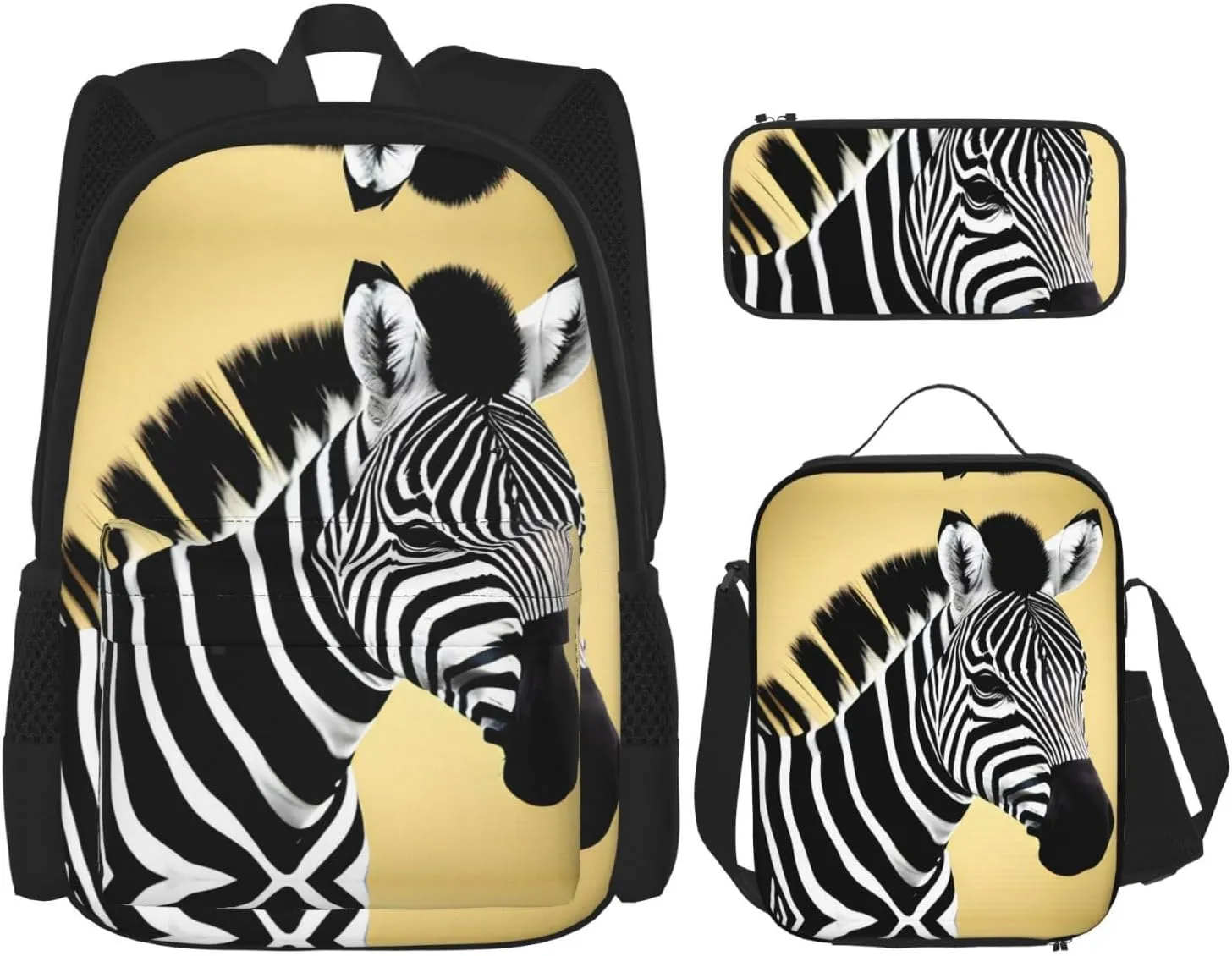 Black and white zebra Large capacity durable school bag   pencil case   lunch bag, accompany your children to study happily every day