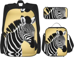 Black and white zebra Large capacity durable school bag   pencil case   lunch bag, accompany your children to study happily every day