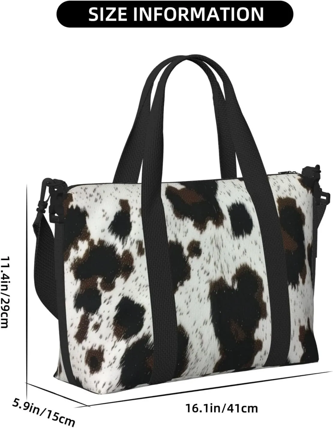 black cow print Travel Duffel Bag, Sports Tote Gym Bag, Swim Pool Bag Large Shoulder Tote Bag for Beach Weekender, 202-406-121