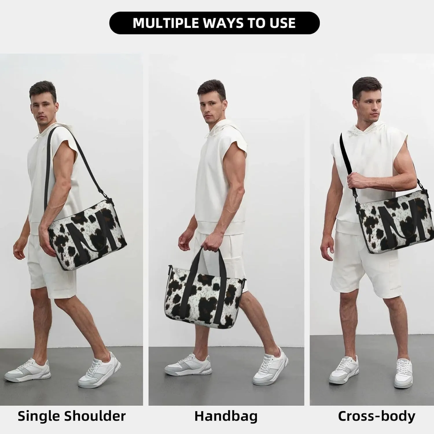 black cow print Travel Duffel Bag, Sports Tote Gym Bag, Swim Pool Bag Large Shoulder Tote Bag for Beach Weekender, 202-406-121