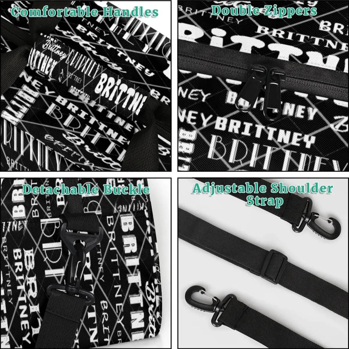 Black Personalized Duffle Bag for Kids Custom Dance Ballet Bag with Name Lightweight Travel Weekender Overnight Bags Sport Gym Duffel Bag Workout Carry On Tote for Girls Boys