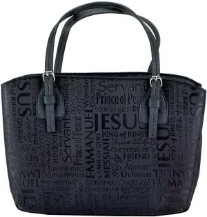 Black Purse Fashion Jacquard Fabric Bible Cover Case with Handle, Large