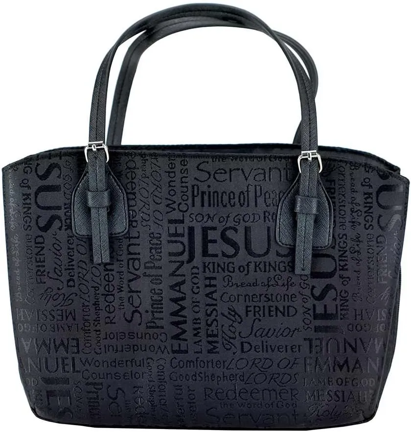 Black Purse Fashion Jacquard Fabric Bible Cover Case with Handle, Large