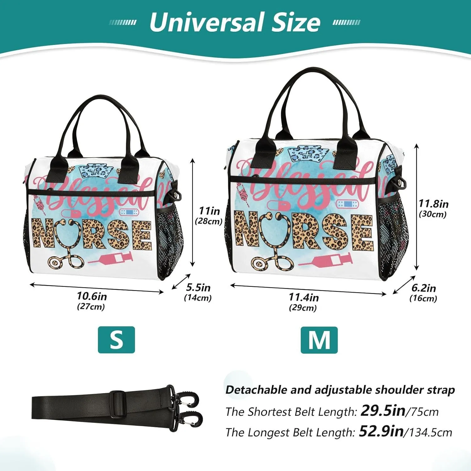 Blessed Nurse Lunch Bag Reusable Lunch Box for Office Picnic Hiking Beach, Insulated Cooler Tote Food Container with Adjustable Shoulder Strap for Men Women Adults