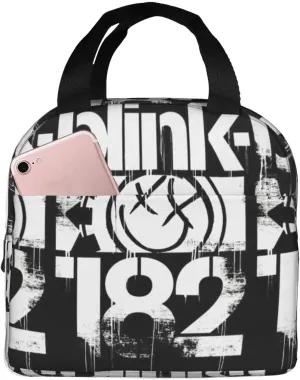 Blink Classic Rock 182 Insulated Lunch Bag Reusable Lunch Tote Bag Lunch Container Meal Holder with Front Pocket Lunch Zipper Cooler Bag for Sport Modern Handbag, Black