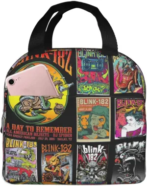 Blink Classic Rock 182 Insulated Lunch Bag Reusable Lunch Tote Bag Lunch Organizer Meal Holder with Front Pocket Lunch Zipper Cooler Bag for Travel Lightweight Handbag, Black