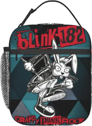 Blink Classic Rock 182 Insulated Lunch Bags Reusable Lunch Tote Bag Lunch Container Meal Holder with Detachable Buckle Handle Lunch Zipper Cooler Bag for Beach Lightweight Handbag, Black