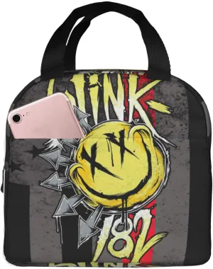 Blink Classic Rock 182 Insulated Lunch Bags Reusable Lunch Tote Bag Lunch Organizer Meal Holder with Front Pocket Lunch Zipper Cooler Bag for Beach Portable Handbag, Black