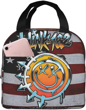 Blink Classic Rock 182 Insulated Lunch Bags Reusable Lunch Tote Bag Lunch Organizer Meal Holder with Front Pocket Lunch Zipper Cooler Bag for Hiking Modern Handbag