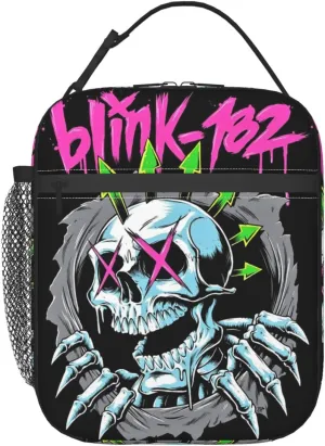 Blink Classic Rock 182 Insulated Lunch Bags Reusable Lunch Tote Bag Lunch Organizer Meal Holder with Side Pocket Lunch Zipper Cooler Bag for Activities Lightweight Handbag, Black