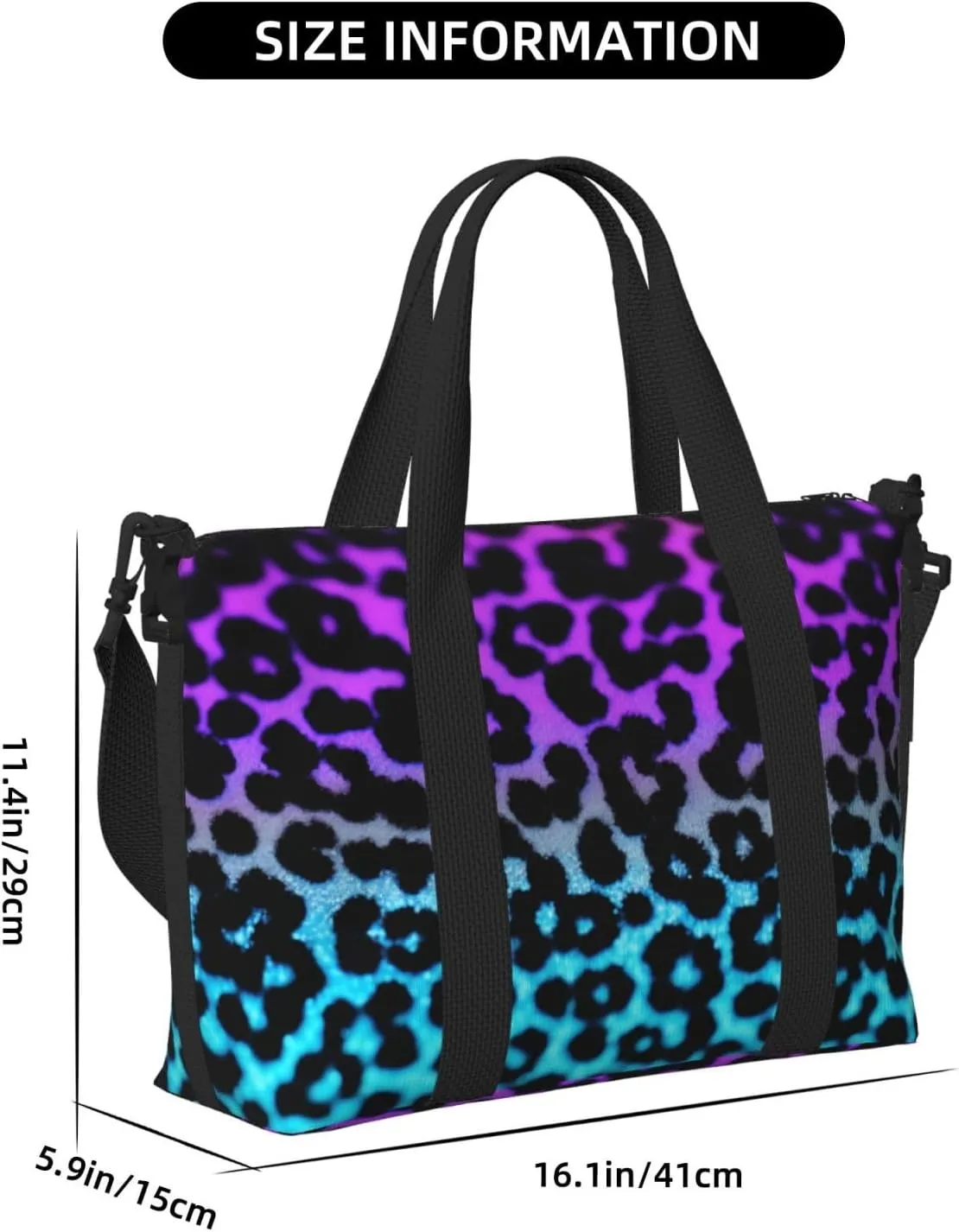 blue and purple Leopard print Travel Duffel Bag, Sports Tote Gym Bag, Swim Pool Bag Large Shoulder Tote Bag for Beach Weekender