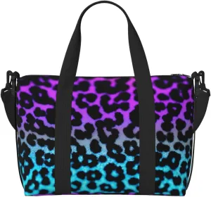 blue and purple Leopard print Travel Duffel Bag, Sports Tote Gym Bag, Swim Pool Bag Large Shoulder Tote Bag for Beach Weekender