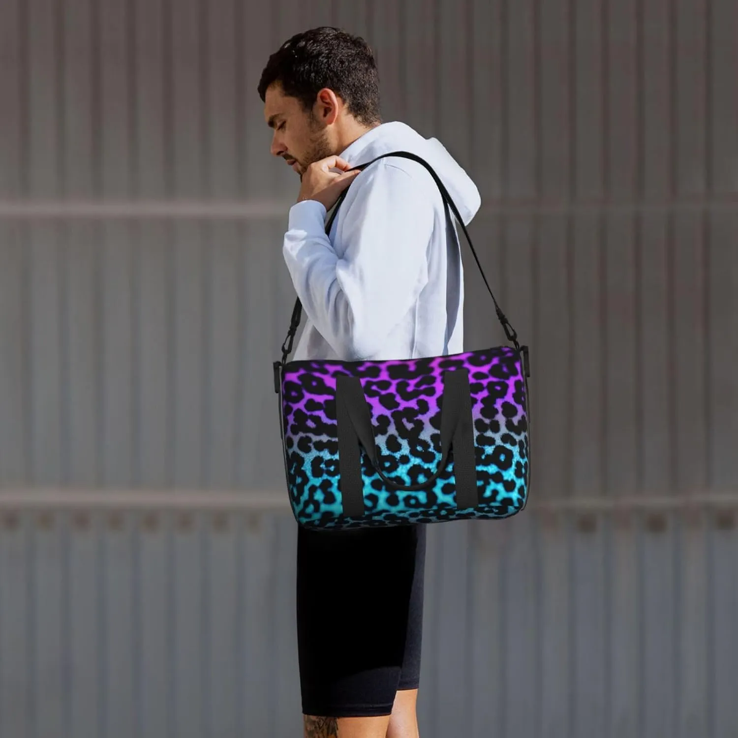blue and purple Leopard print Travel Duffel Bag, Sports Tote Gym Bag, Swim Pool Bag Large Shoulder Tote Bag for Beach Weekender
