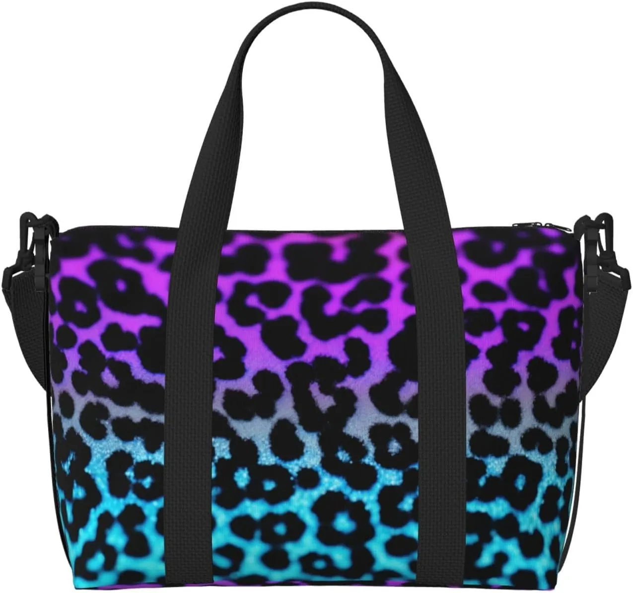 blue and purple Leopard print Travel Duffel Bag, Sports Tote Gym Bag, Swim Pool Bag Large Shoulder Tote Bag for Beach Weekender