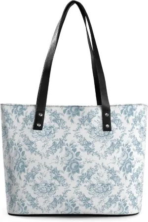 Blue And White Floral Toile Leather Handbag Smooth Wrinkle Resistant Lightweight And Convenient