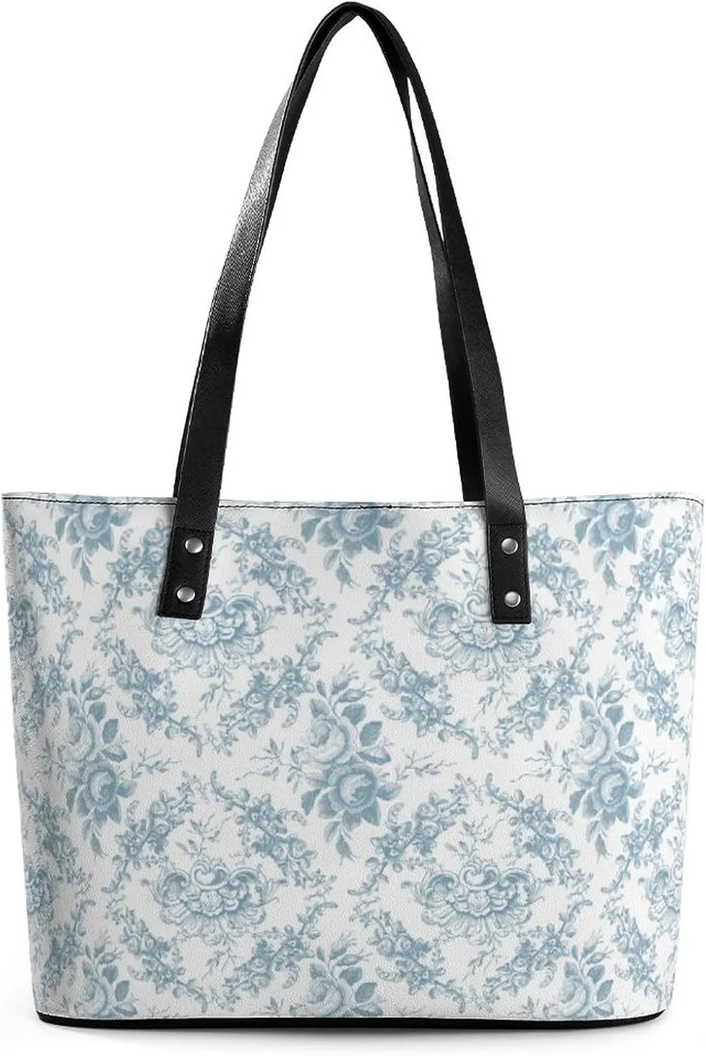 Blue And White Floral Toile Leather Handbag Smooth Wrinkle Resistant Lightweight And Convenient