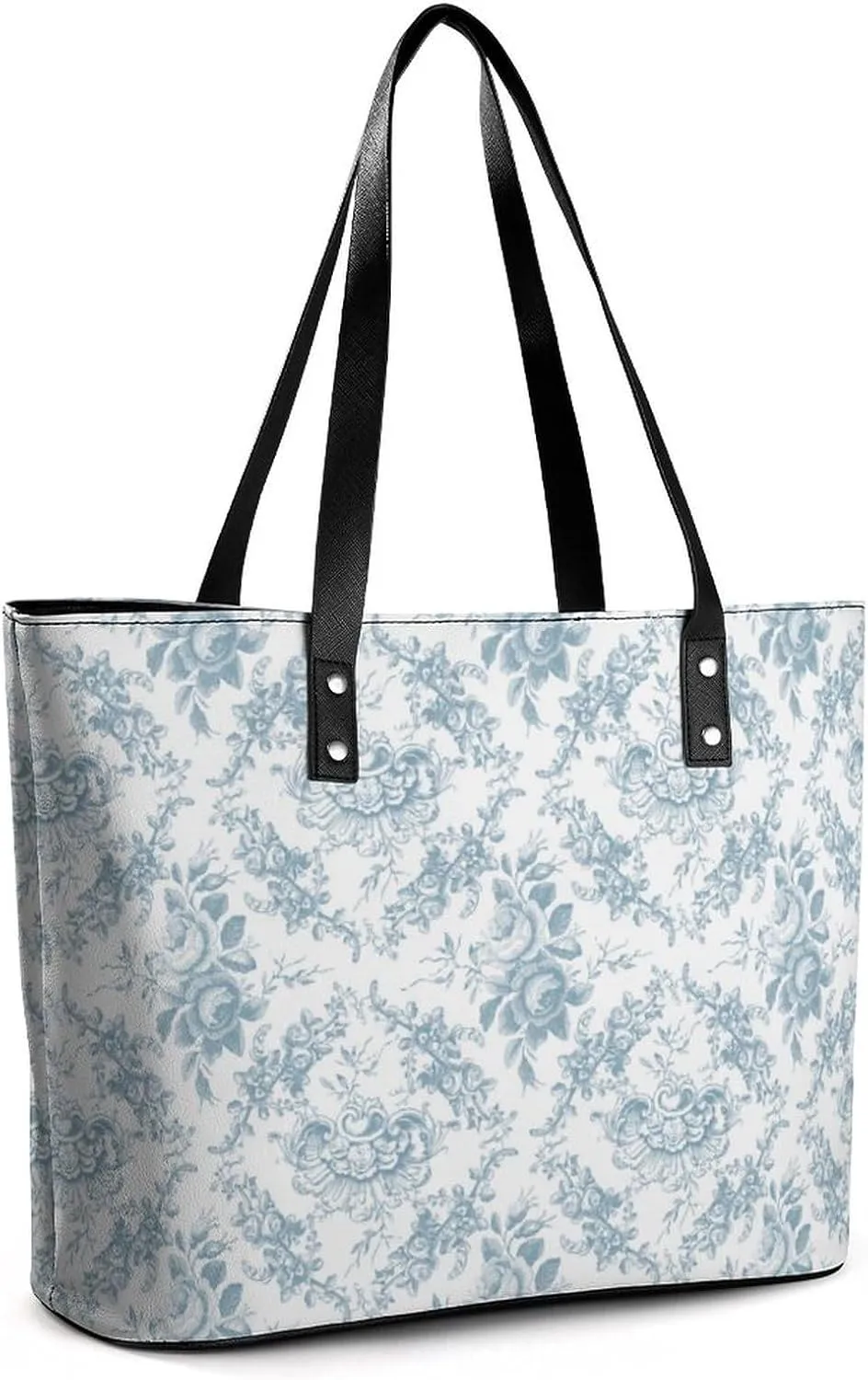 Blue And White Floral Toile Leather Handbag Smooth Wrinkle Resistant Lightweight And Convenient