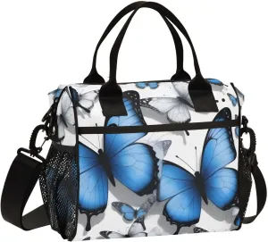 Blue Butterfly Cooler Bag Lunch Box Lunch Bag Reusable Tote Shoulder Bag Insulated Lunch Bag for Outdoor Picnic Camping