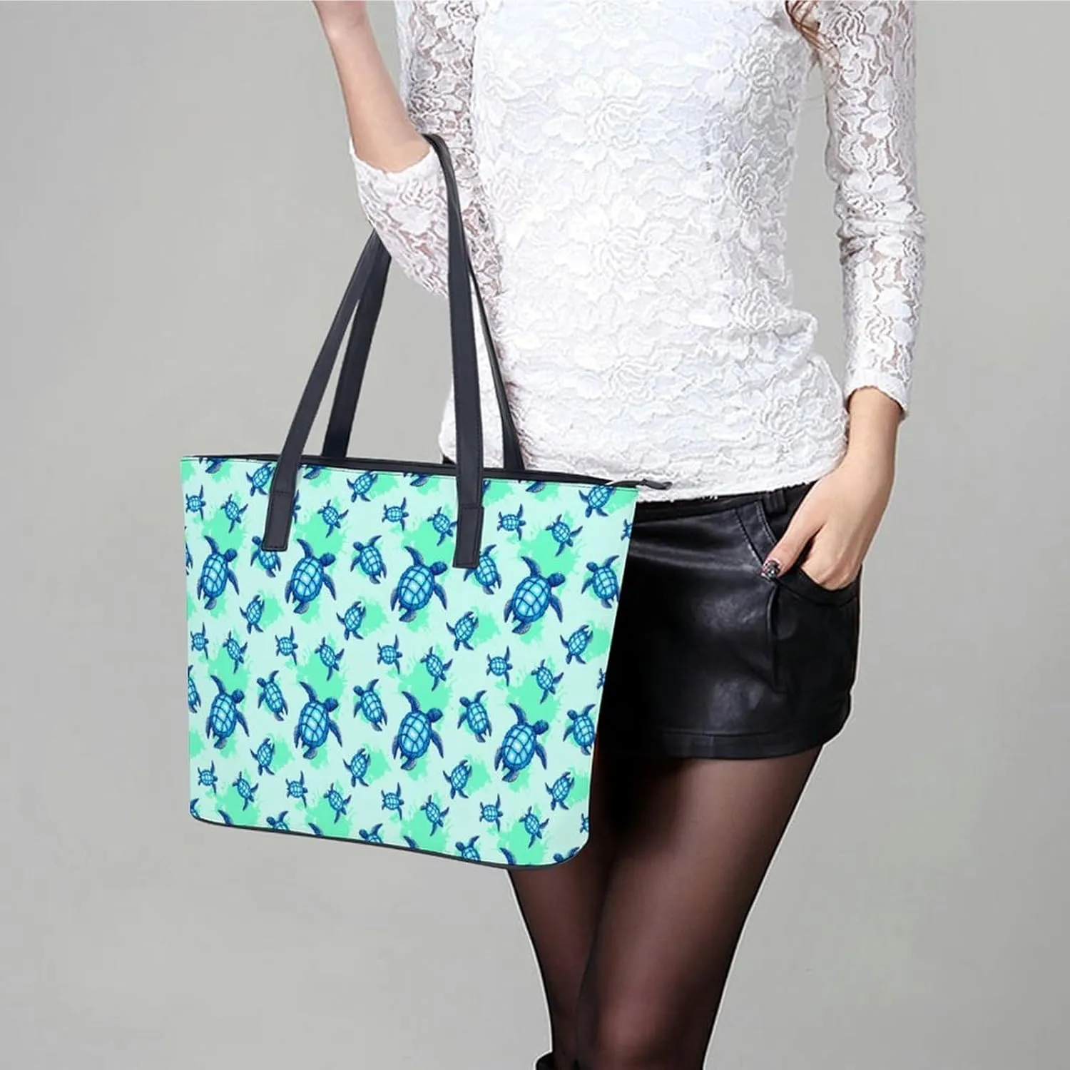 Blue Chinese Landscape Painting Leather Handbag Smooth Wrinkle Resistant Lightweight And Convenient