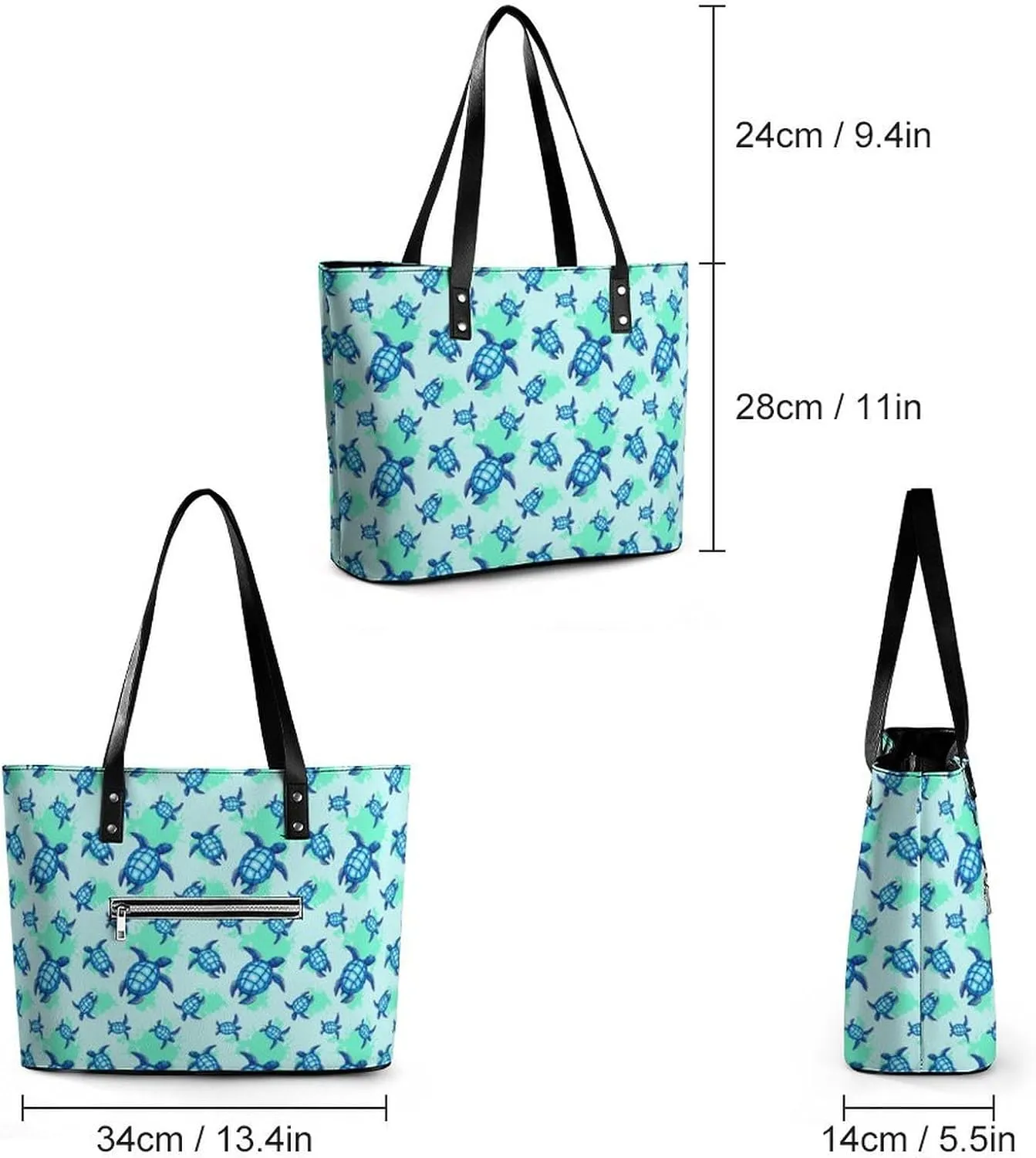Blue Chinese Landscape Painting Leather Handbag Smooth Wrinkle Resistant Lightweight And Convenient