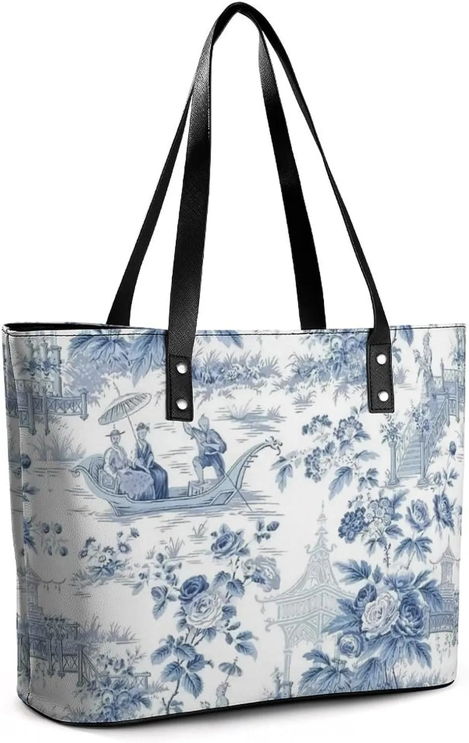 Blue Chinese Landscape Painting Leather Handbag Smooth Wrinkle Resistant Lightweight And Convenient